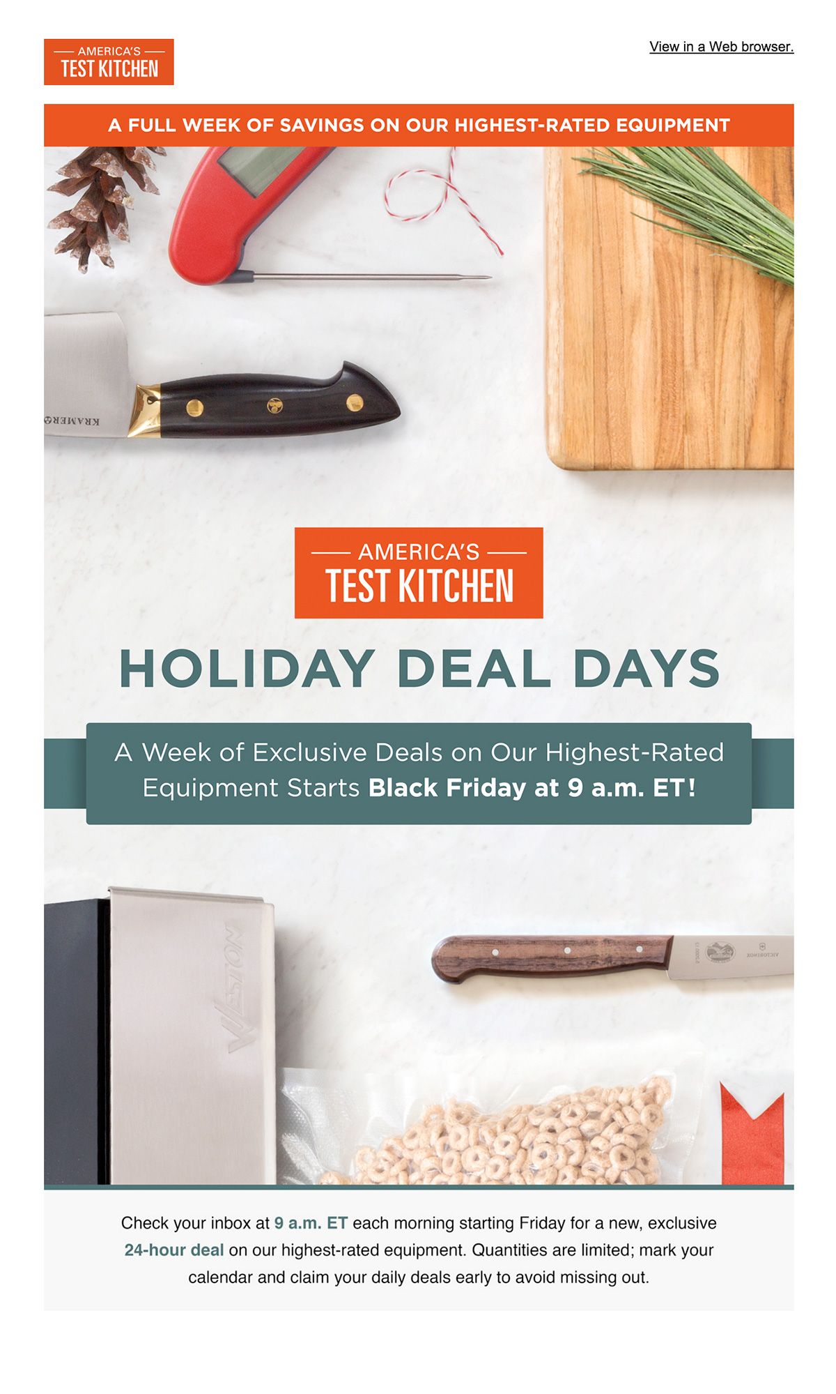 ATK Holiday Deal Days teaser email